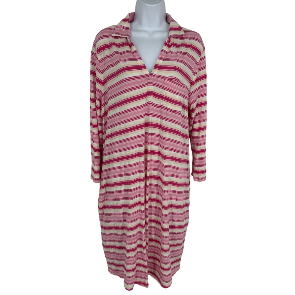 Womens Lands End Striped Long Sleeve T-Shirt Dress With Pockets Size L (14-16)